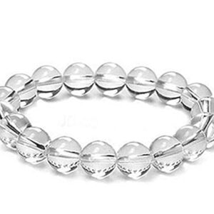 REBUY Clear Quartz Crystal Bracelet, Healing Crystal Bracelet, Gemstone Bracelet, Beaded Bracelet for Men & Women, Color Clear, Bead Size 8 mm