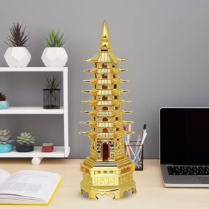 ART FLAUNTS Brass Alloy Education Tower Feng Shui for Students, Pagoda Tower Vastu Items for GART FLAUNTS Brass Alloy Education Tower Feng Shui for Students, Pagoda Tower Vastu Items for Good Luck and Academic and Business Success, Fengshui Items, 14 Cm, Goldenood Luck and Academic and Business Success, Fengshui Items, 14 Cm, Golden