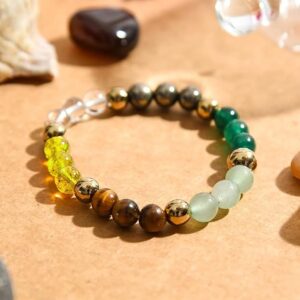 TEKFAST Natural Healing Crystal Prosperity Bracelet with Pyrite, Citrine, Aventurine, Astrology Dhanyog Design