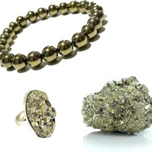 Natural Pyrite Stone Original Ring - Certified Pyrite Ring for Women and Men - Real Pirate Stone Crystal Ring for Money, Wealth, Abundance and Success