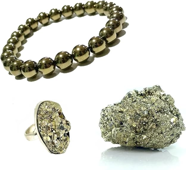 Natural Pyrite Stone Original Ring - Certified Pyrite Ring for Women and Men - Real Pirate Stone Crystal Ring for Money, Wealth, Abundance and Success